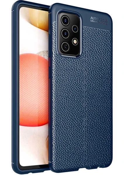 Case Street A52S 5g Kılıf Niss Silikon Deri Görünümlü Korumalı+Nano Glass Lacivert