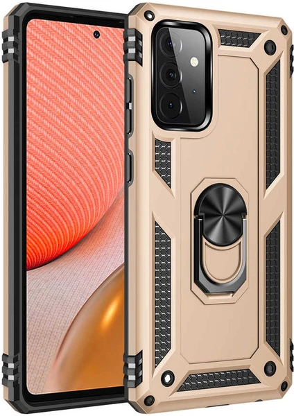 Case Street Samsung Galaxy A52S 5g Kılıf Vega Tank Standlı Yüzüklü Mıknatıslı+Nano Glass Gold