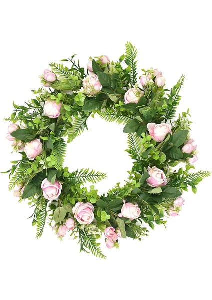 Çiçek Çelenk Yuvarlak Çelenk Plastik Parti Asılı Süsleme Süsleme Pembe Gül (Yurt Dışından)