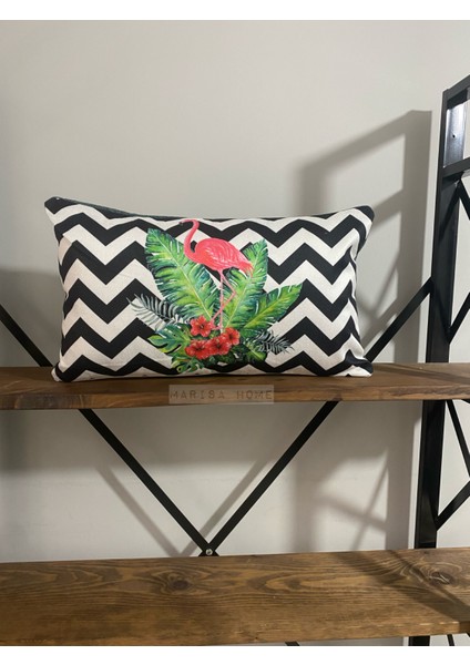 Zigzag ve Flamingo Desenli Dekoratif Yastık Kılıfı 32 x 55 cm