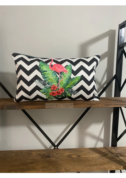 Marisa Store Zigzag ve Flamingo Desenli Dekoratif Yastık Kılıfı 32 x 55 cm