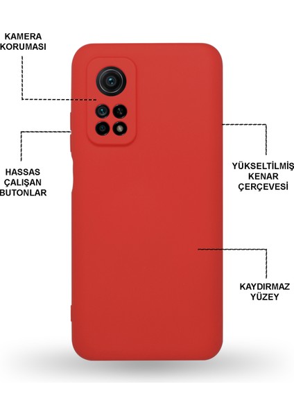 Caseworld Xiaomi Mi 10T Kapak Kamera Korumalı Içi Kadife Lansman Silikon Kılıf - Kırmızı