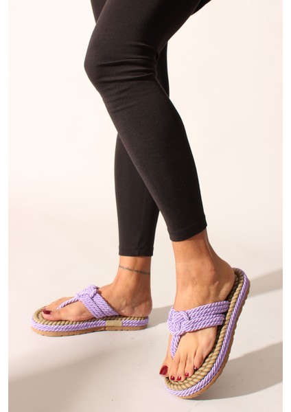 Lila Halat Ip Kadın Sandalet