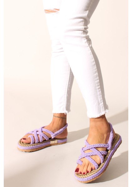 Lila Halat Ip Kadın Sandalet