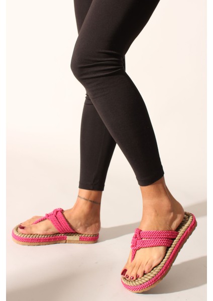 Fuşya Halat Ip Kadın Sandalet
