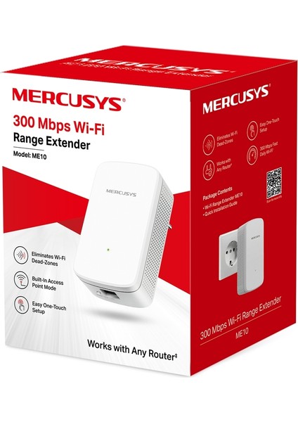 ME10, N300 Mbps, 1× 10/100 Ethernet Bağlantı Noktası, Dahili Access Point Modu, Tek Tuşla Kolay Kurulum, Mobil Uygulama Desteği, Wi-Fi 4 Menzil Genişletici