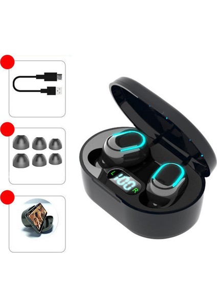 E7S Kablosuz Kulakiçi Bluetooth 5.0 Kulaklık Bas Kulak Kulaklığı Siyah