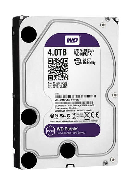 WD40PURX 3.5" 4TB 5400RPM 64MB Sata 7/24 Harddisk