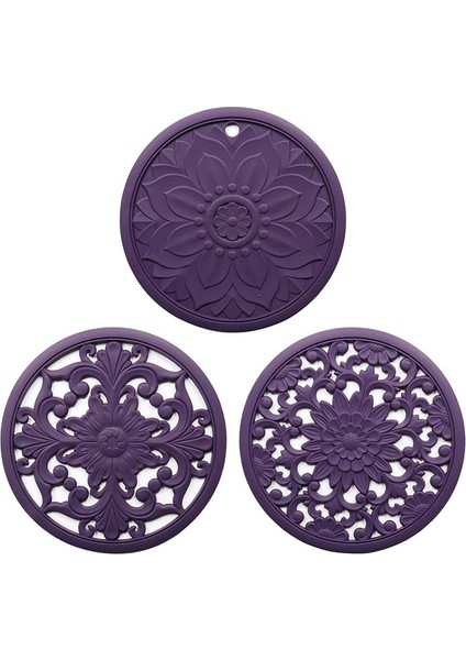 Silikon Trivet Paspaslar Kaymaz Oyma Potholders Mutfak Tezgah Seti Için Isı Koruma Pedi 3'lü (Yurt Dışından)