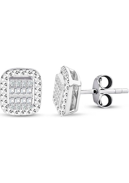 Modern Tasarım 0.22 Ct Baget Kare Tektaş Küpe