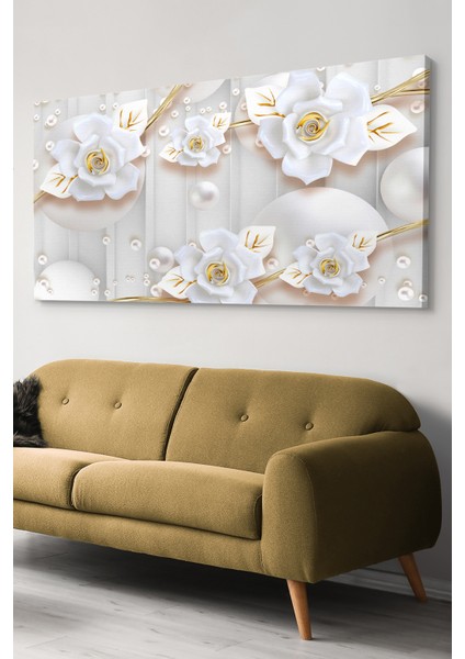 Gold Çiçekler Tek Parça Kanvas Canvas Tablo