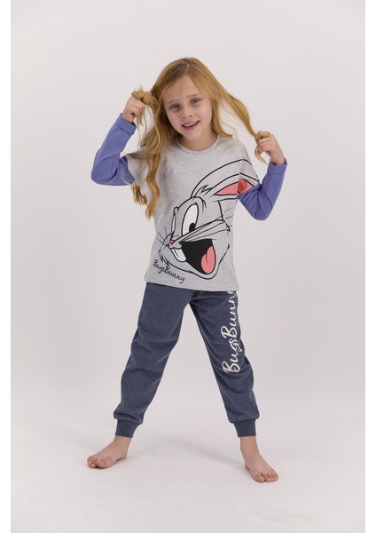 Bugs Bunny Lisanslı Ekru Kız Çocuk Pijama Takımı