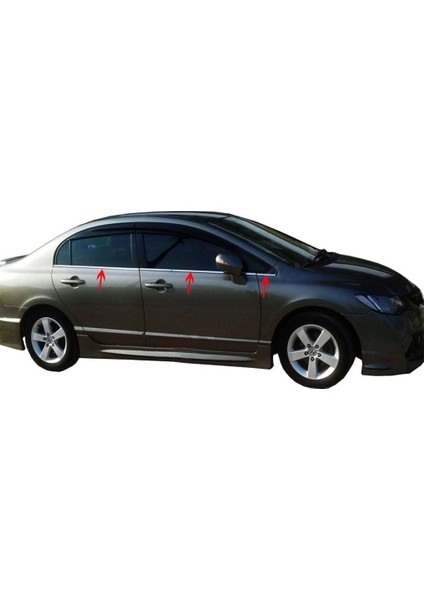 Honda Civic Cam Çıtası 2007-2012 Uyumlu 6 Parça Krom Paslanmaz Çelik modelleri