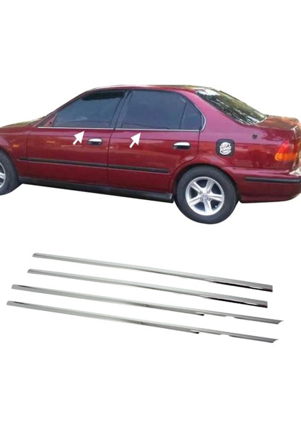 Honda Civic Cam Çıtası 1996-2002 Uyumlu 4 Parça Krom Paslanmaz Çelik