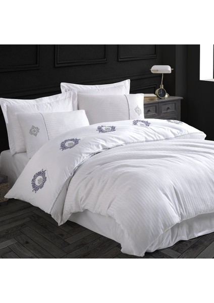 Elegant Olimpos Saten Çift Kişilik Nakışlı Nevresim Takımı