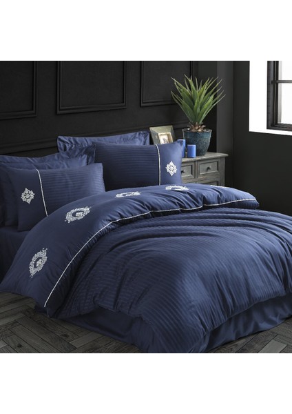 Elegant Olimpos Saten Çift Kişilik Nakışlı Nevresim Takımı