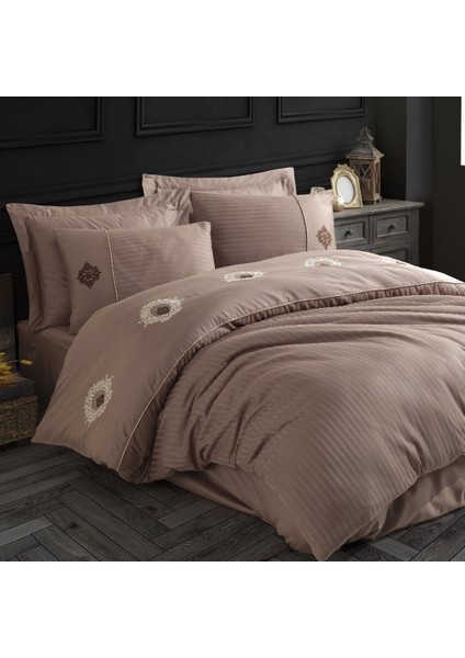 Elegant Olimpos Saten Çift Kişilik Nakışlı Nevresim Takımı