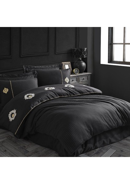 Elegant Olimpos Saten Çift Kişilik Nakışlı Nevresim Takımı