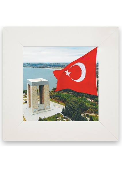 Bayrak ve Çanakkale Anıtı Beyaz Çerçeveli Seramik Pano