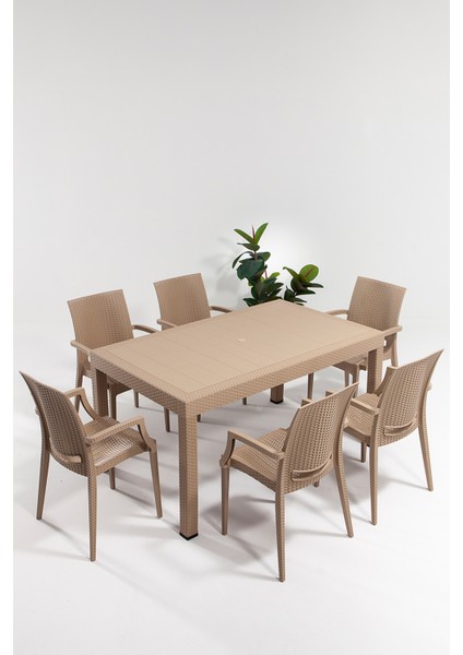 Rattan Large Lüx Masa Takımı Cappucino