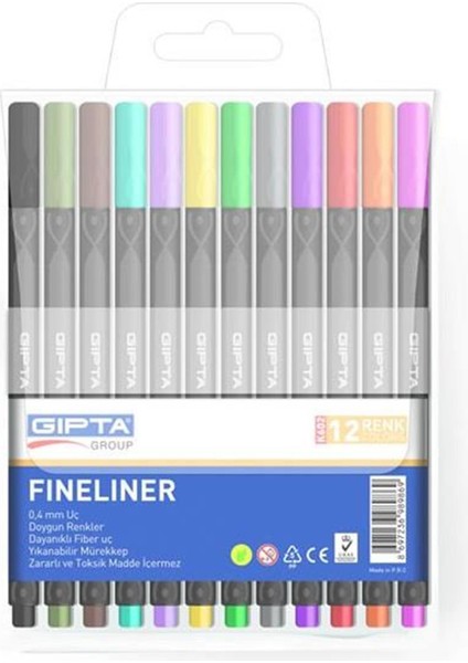Fineliner Kalem 0,4 mm 12 Renk K6020