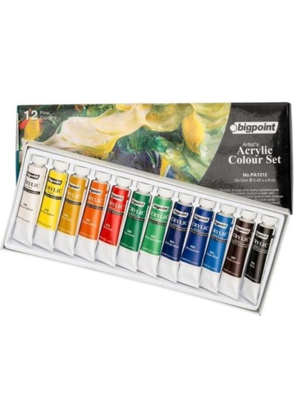 12 Renk Akrilik Boya Tüp 12 ml