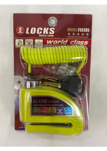 World Class Locks 110 Db Fosforlu Yeşil Alarmlı Disk Kilidi