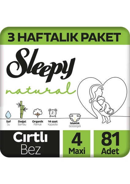 Natural 3 Haftalık Paket Bebek Bezi 4 Numara Maxi 81 Adet