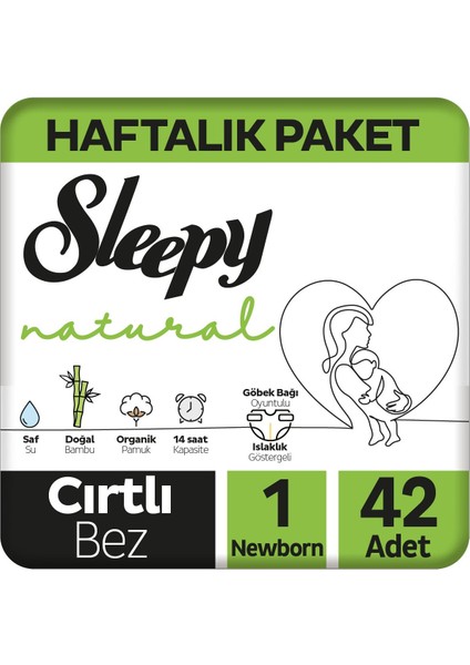 Natural Haftalık Paket Bebek Bezi 1 Numara Yenidoğan 42 Adet