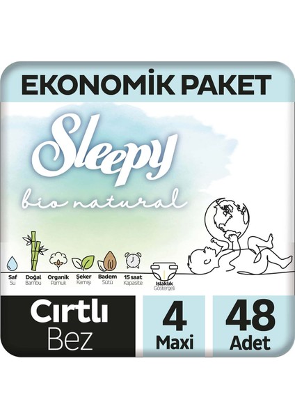 Bebek Bezi Bio Natural 4 Numara Maxi 48li Jumbo Paket