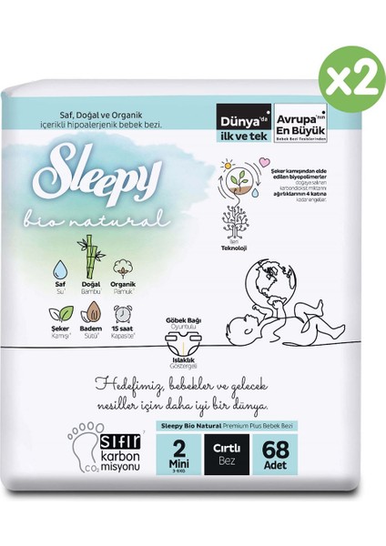 Bio Natural Süper Paket Bebek Bezi 2 Numara Mini 136 Adet