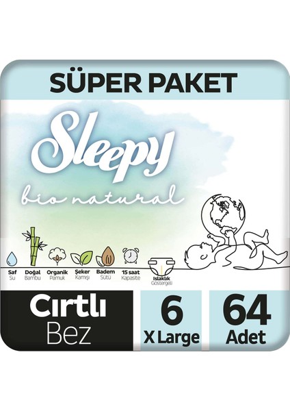 Bio Natural Süper Paket Bebek Bezi 6 Numara Xlarge 64 Adet