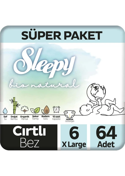 Bio Natural Süper Paket Bebek Bezi 6 Numara Xlarge 64 Adet