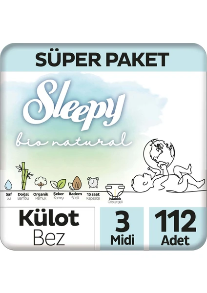 Bio Natural Süper Paket Külot Bez 3 Numara Midi 112 Adet