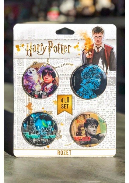 Rozet 4lü Set Harry Potter Hogwarts Binası Warner Bros. Lisanslı