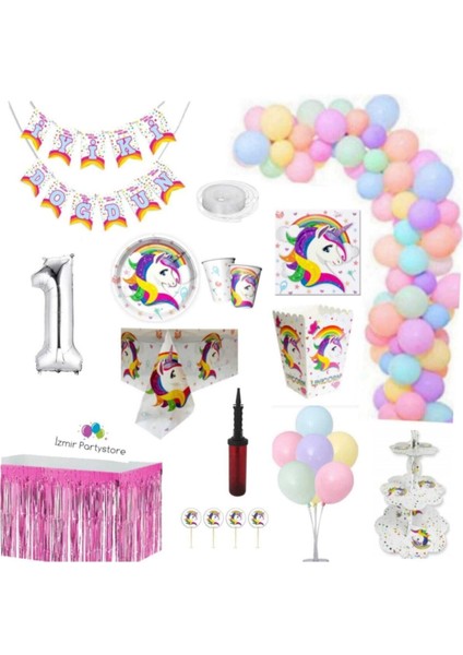 Unicorn 8 Kişilik 1 Yaş Doğum Günü Parti Seti