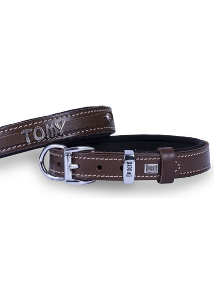 Isimlikli Deri Boyun Tasması M 2X35-40CM Kahverengi