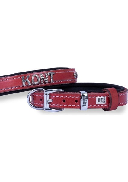 Isimlikli Deri Boyun Tasması M 2X35-40CM Kırmızı