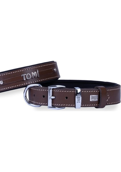 Isimlikli Deri Boyun Tasması M 3X42-50CM Kahverengi