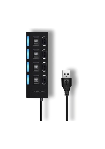 USB 4 Port Çoklayıcı Anahtarlı Işıklı Çoğaltıcı Switch