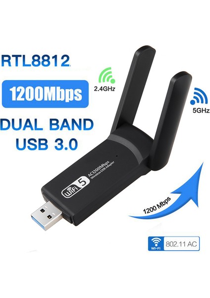 Kablosuz Wifi Alıcı AC1200 Mbps Dual Band USB 3.0 Adaptör