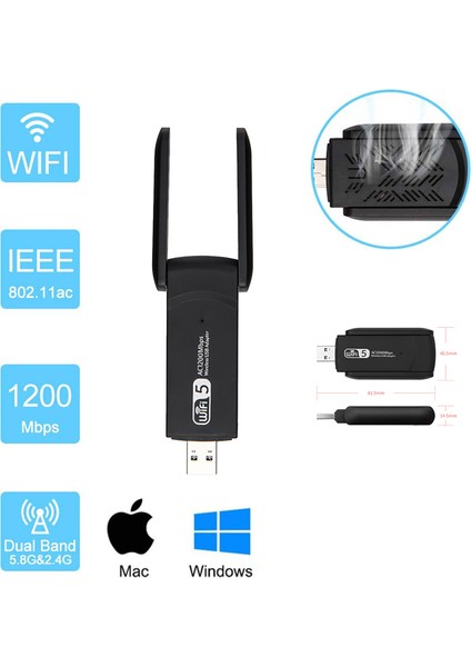 Kablosuz Wifi Alıcı AC1200 Mbps Dual Band USB 3.0 Adaptör