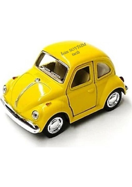 Kişiye Özel Orta Boy Kısa Model Metal Vosvos Çek Bırak Oyuncak Araba (Sarı)
