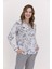 Çiçekli Lacivert Kadım Gömlek Pijama Takımı 2