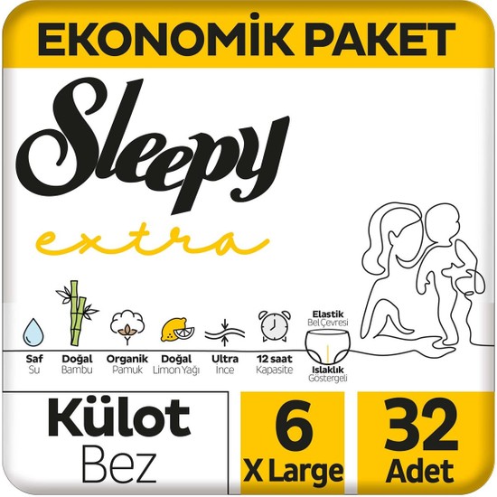 Sleepy Extra Günlük Aktivite Ekonomik Paket Külot Bez 6 Numara Xlarge 32'li