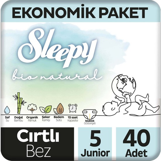 Sleepy Bio Natural Ekonomik Paket Bebek Bezi 5 Numara Junior 40 Adet