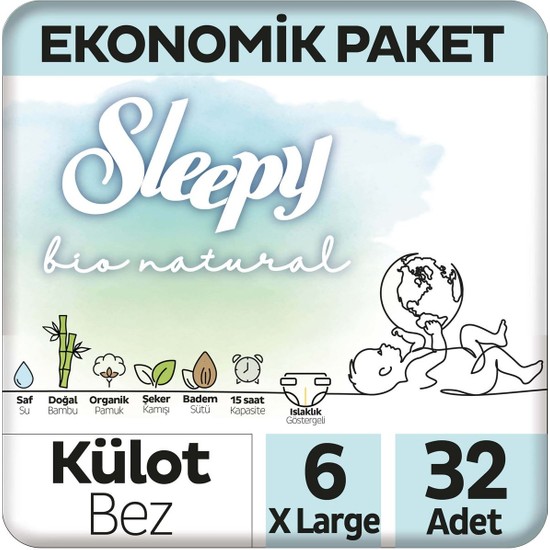 Sleepy Bio Natural Ekonomik Paket Külot Bez 6 Numara Xlarge 32 Adet