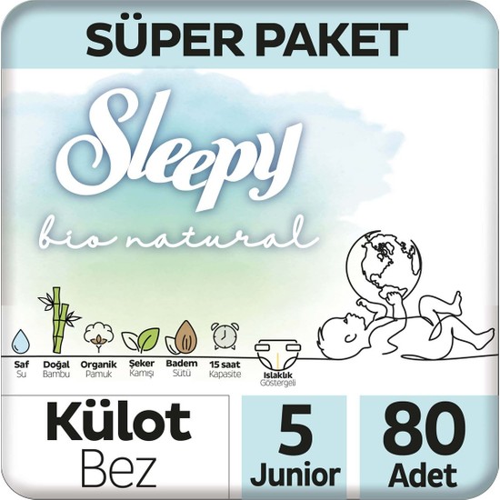 Sleepy Bio Natural Süper Paket Külot Bez 5 Numara Junior 80 Adet