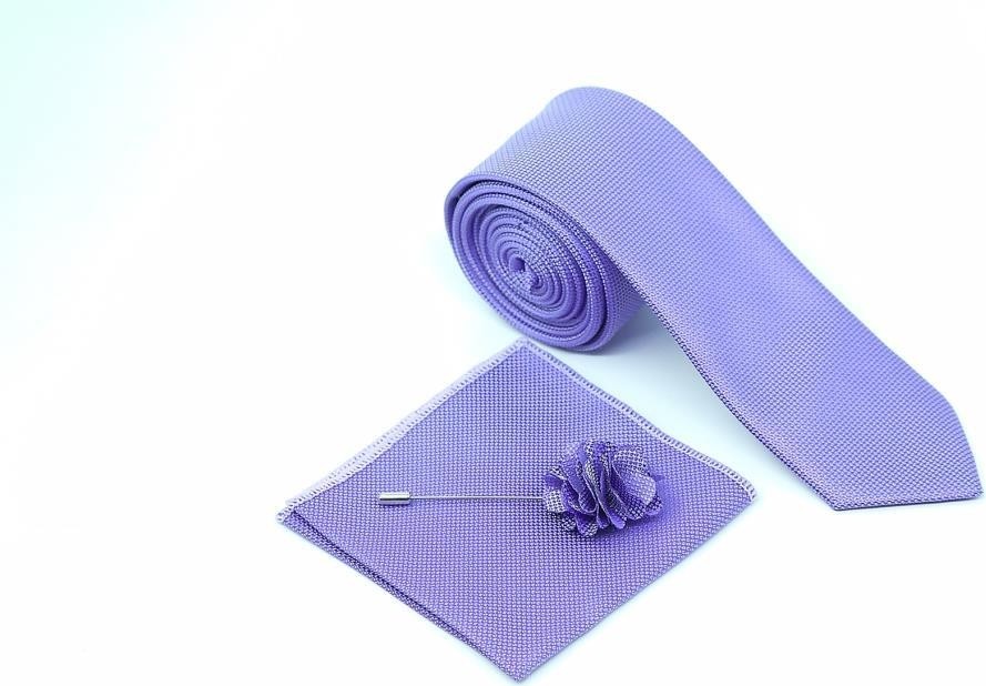 Brianze Lila Kravat Mendil Yaka Çiçeği Set %100 Microfiber Şık Tasarım görsel 4