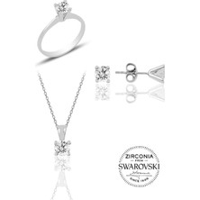 Söğütlü Silver Gümüş Swarovski Tek Taş Modeli Üçlü Set